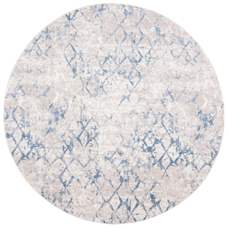 Wincott Geometric Blue Area Rug, Round 5'3"