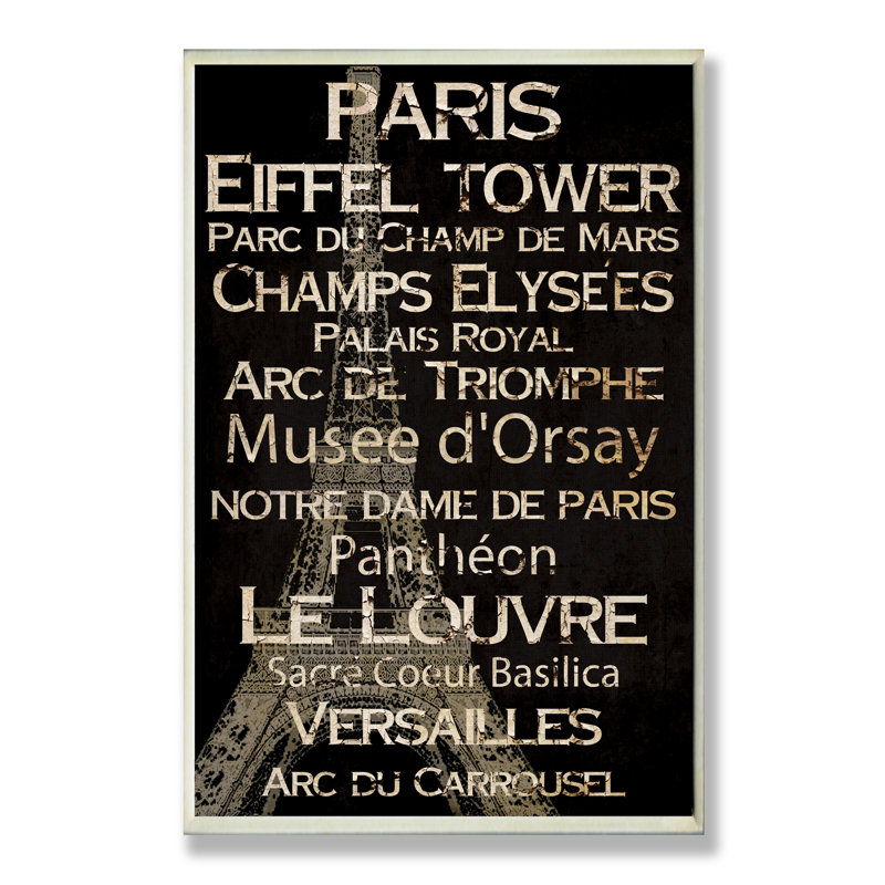 « paris landmark typographie », reproduction d’impression sur toile tendue, H 13 po x l 19 po, Plaque murale