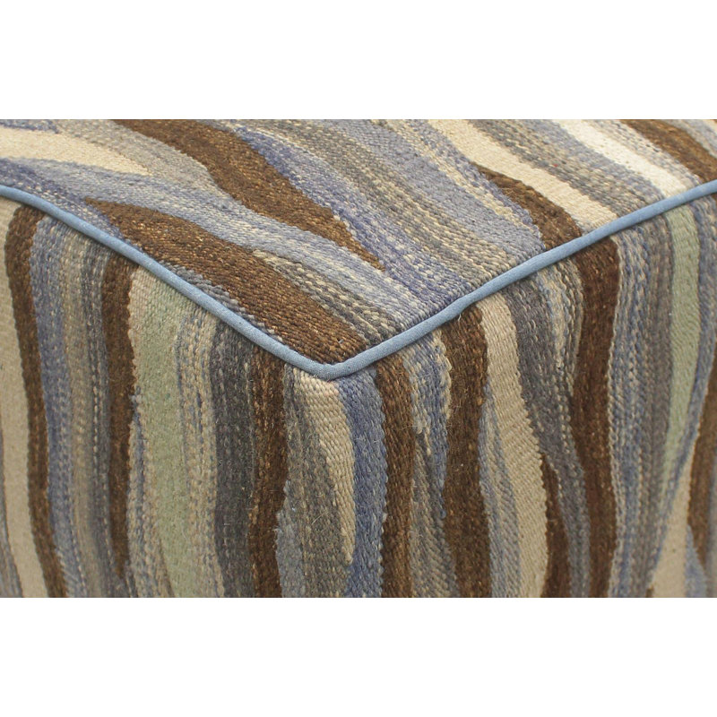Aprea Upholstered Ottoman, Blue/Beige/Gray/Brown Wool
