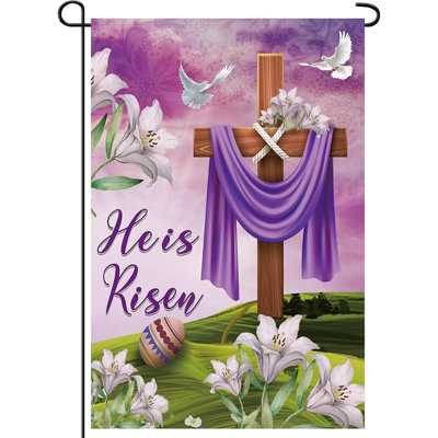 He Is Risen Easter Garden Flag Decorations Double Sided Vertical Religious Cross Outdoor Décor Lilies Resurrection Theme Yard Flag For Home Church Easter Day Party Supplies