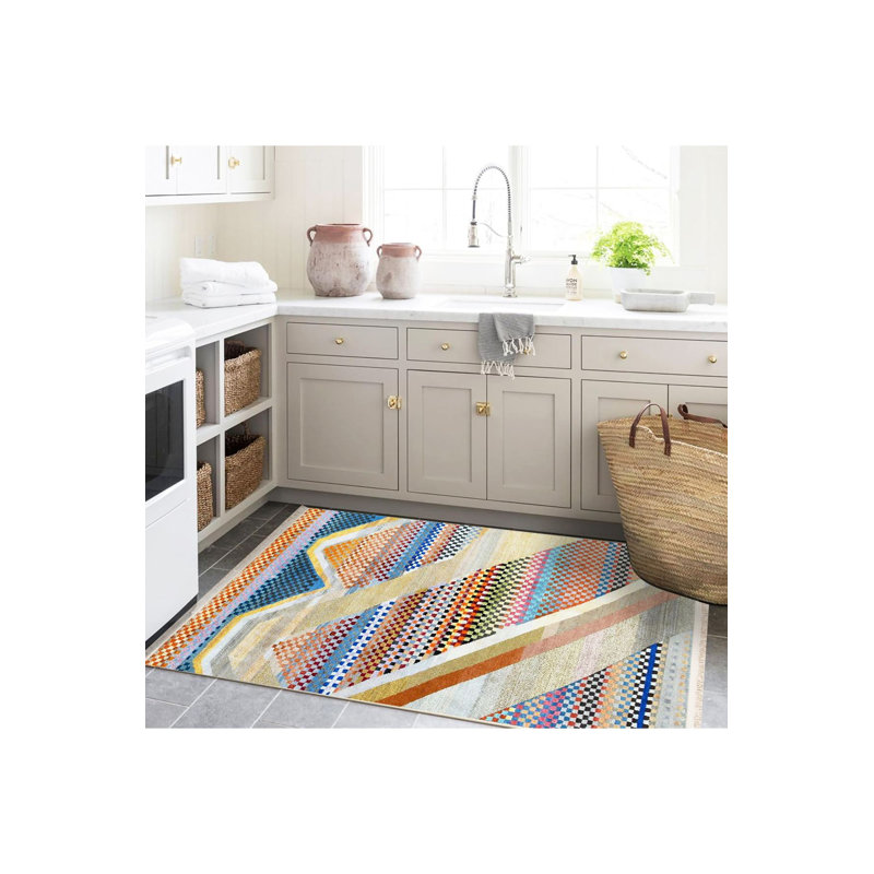 Tapis décoratif multicolore à motif mélangé multicolore de la collection Barcelona, Tapis de couloir 4 pi 11 po x 9 pi 10 po