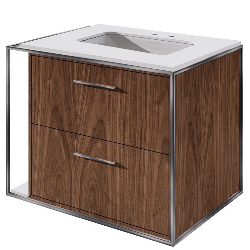 Linea 24" Vanity Base, Natural Walnut, Brushed Stainless Steel, Double