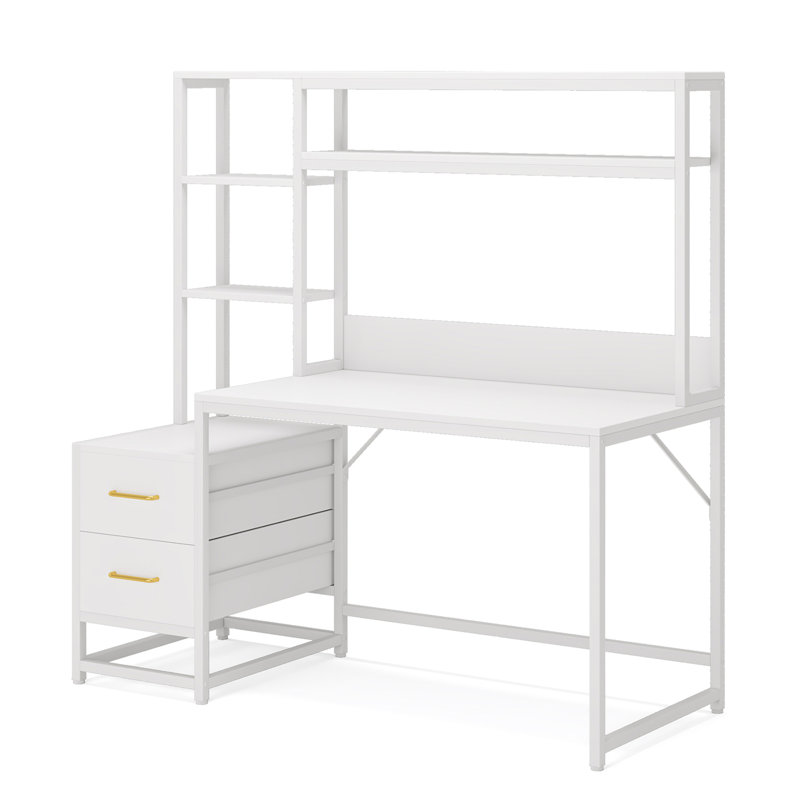 Bureau d'ordinateur 55 pouces blanc avec huche (sans la chaise), Blanc