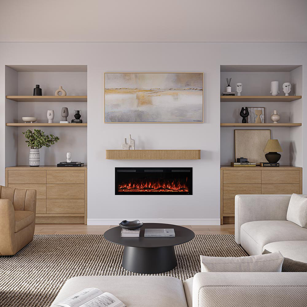 Modern Ember Alfama Fireplace Mantel Shelf, 72", Blonde