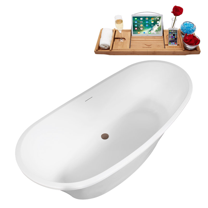 63" Streamline Soaking Freestanding Tub and Tray With Internal Drain, Matte Oil Rubbed Bronze