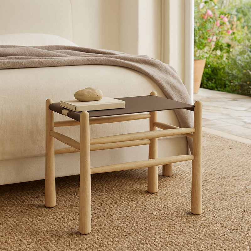 Banc rembourré en cuir Santos, Cuir brun végétalien, Teint naturel