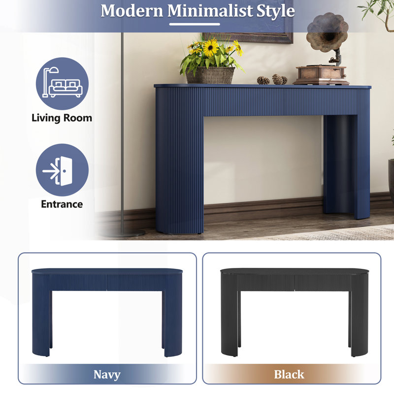 Modern Fluted Design Console Table, Navy