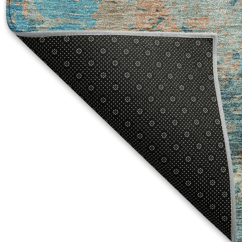 Tapis bleu sarcelle lavable à la machine Premium Prisco, Rectangulaire 3 pi x 5 pi