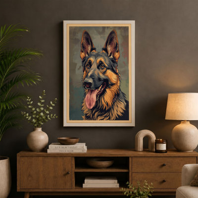 German Shepherd Portrait Realistic - Wrapped Canvas
