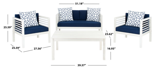 Arlethe 4 Piece Sofa Seating Group with Cushions Wade Logan Frame Color/Cushion Color: White Frame/Navy Cushion