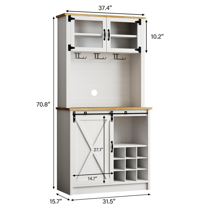 72" Hutch Coffee Bar with Storage, White