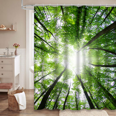 Forest Morning Inspirational Landscape Nature Shower Curtain with 12 Hooks