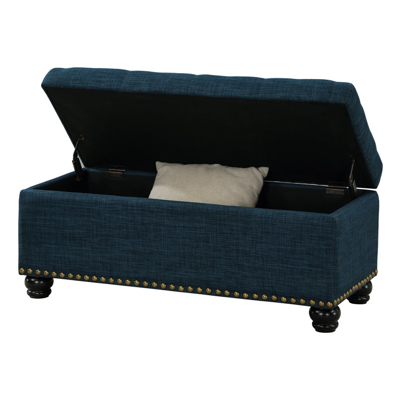 Sema 42" Wide Tufted Upholstered Bench Storage Ottoman, Dark Blue