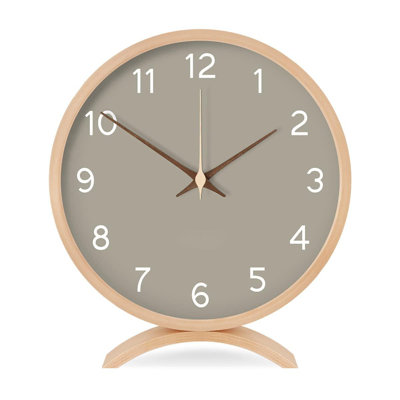 Table Clock - Silent Non-Ticking 8In Wooden Timepiece Desk Clock Perfect For Living Room Office Bedroom Decor(Grey)