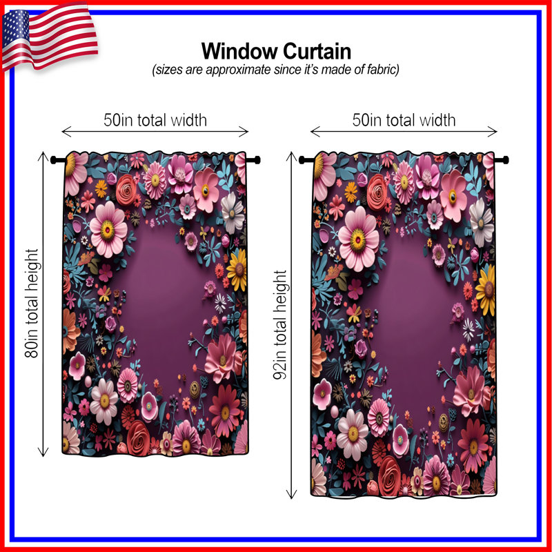 Rideaux floraux, voilages et voilages à motif floral - 1 panneau, 50 po x 92 po - 1 panneau, Blockout