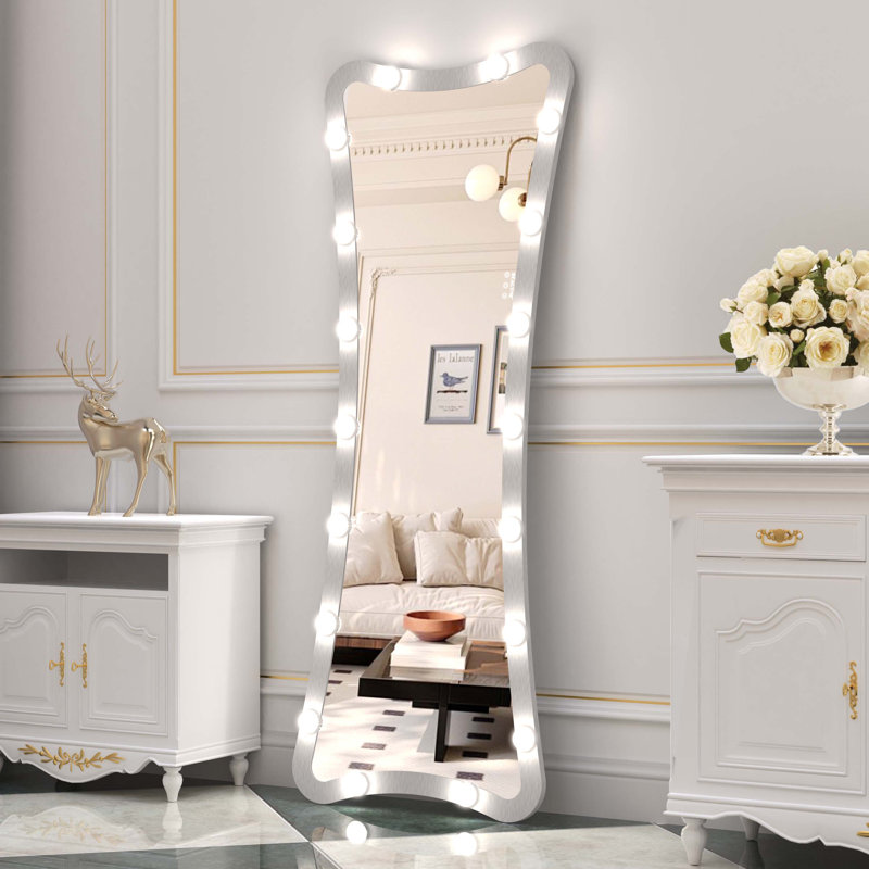 Full Length Mirror with Lights Full Body Vanity Mirror with 3 Color Modes Lighted Standing Floor Mirror, Silver