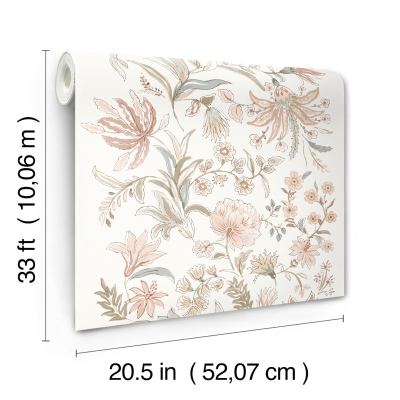 Teonna Light Pink Floral Stripe Wallpaper, Pink