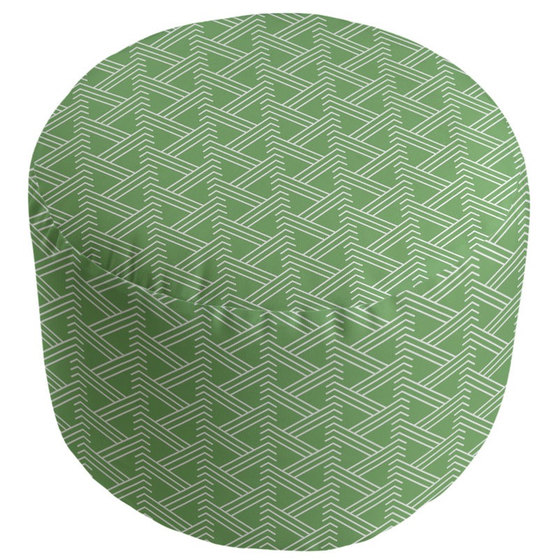 Upholstered Pouf, Green/White