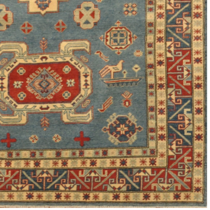 Tapis de zone en laine 10 pi 3 po x 8 pi 10 po one-of-kind à la main noué la kazak Landing