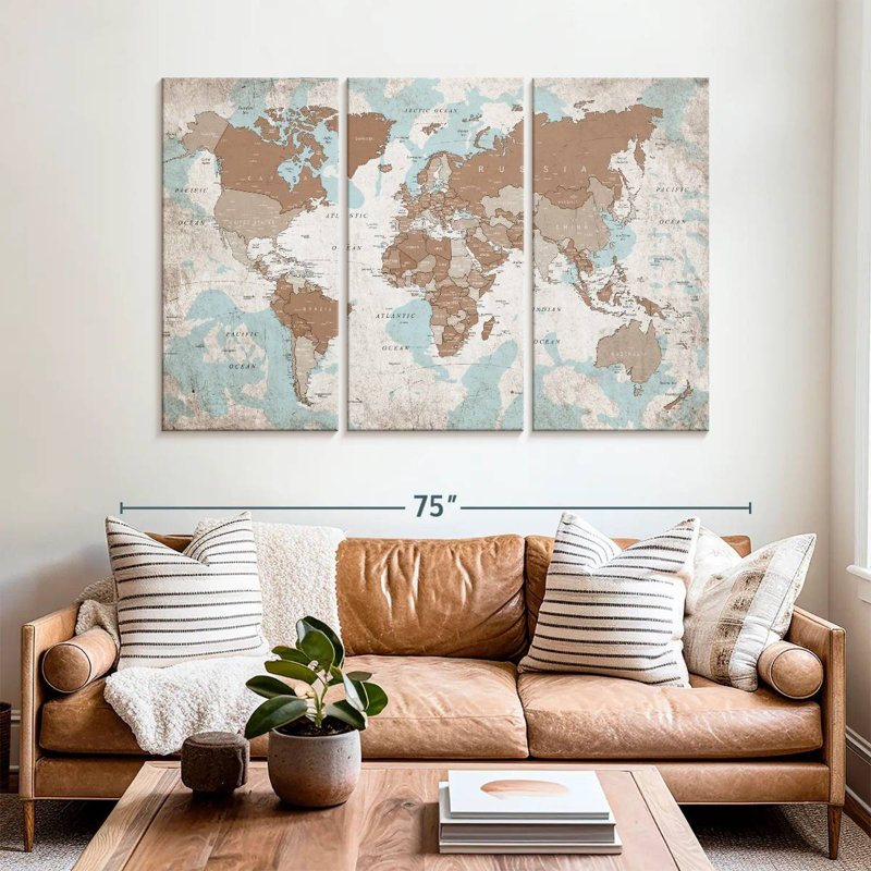 Keiri Geographic World Map VI, 42" H x 65" W