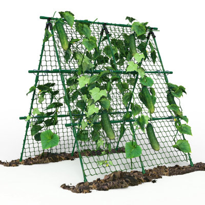 Cucumber Trellis, 4ft x 4ft Green Metal A-Frame Garden Trellis for Climbing Plants – Support for Cucumbers, Tomatoes, Peas, Beans, and Vines, Includes Netting, Fits Raised Beds