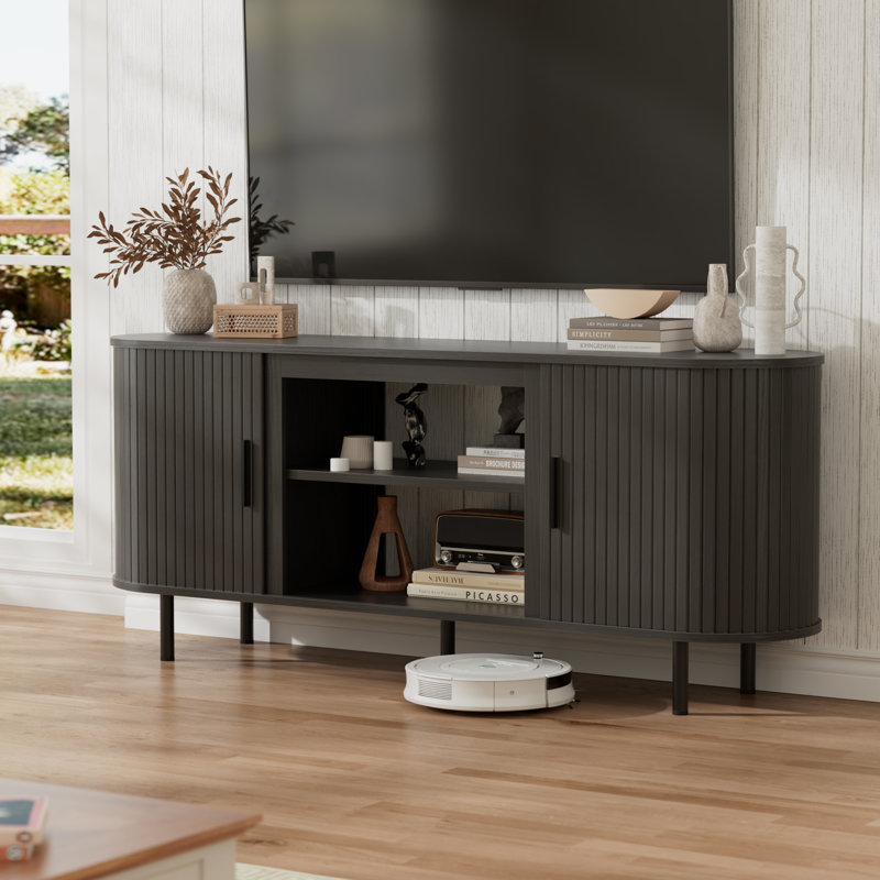 Meuble télé 65 po Mid-Century, Noir
