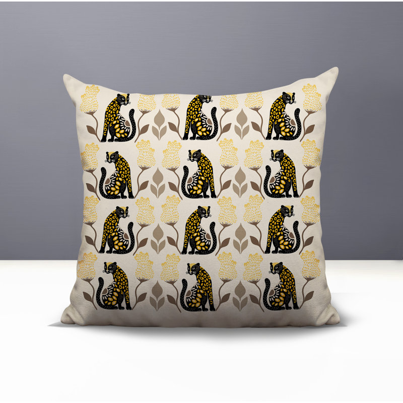 Oreiller carré réversible intérieur / extérieur Hansa Leopard, Carré 17 po, Jaune