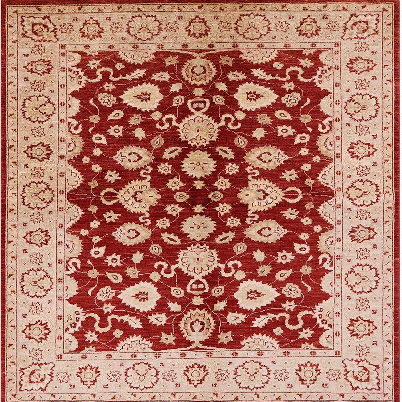 Tapis beige / rouge Besly, Carré 5 pi
