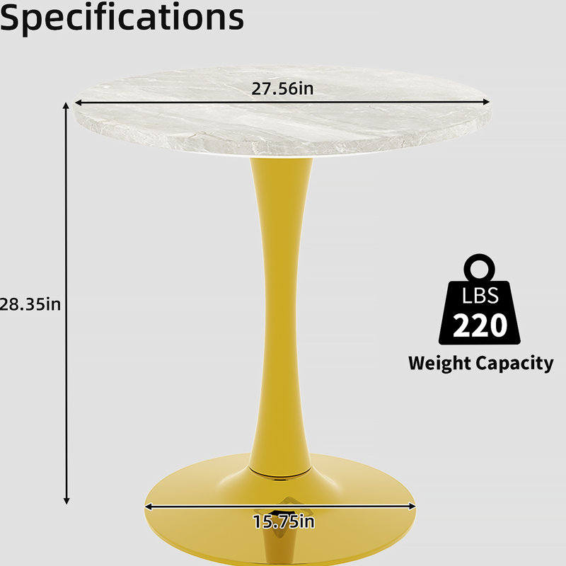 Table d'appoint ronde en marbre avec base piédestal conique, idéale pour le salon, design minimaliste moderne