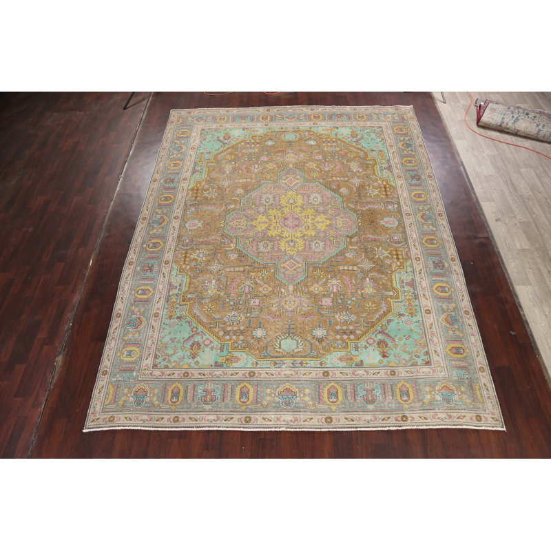 Tapis géométrique à motif persan Tabriz noué à la main 10 x 13