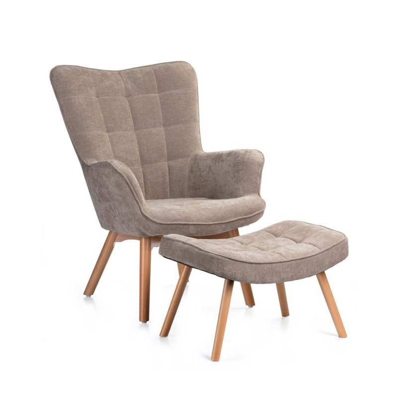 Nekoma Upholstered Accent Chair with Footstool, Dark beige