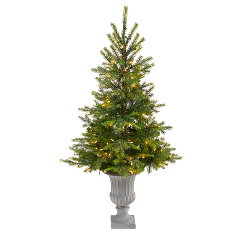 Sapin de Noël artificiel en épinette verte 4,67 'avec 100 lumières claires North Carolina