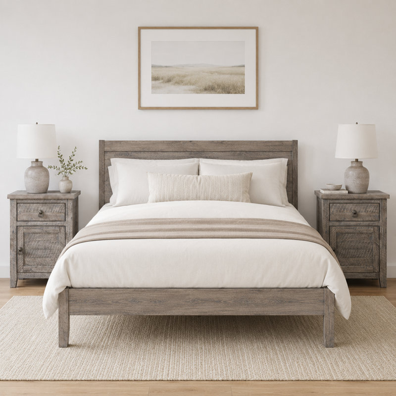Laquenda Solid Wood Nightstand with Drawer and Storage Cabinet, Gray