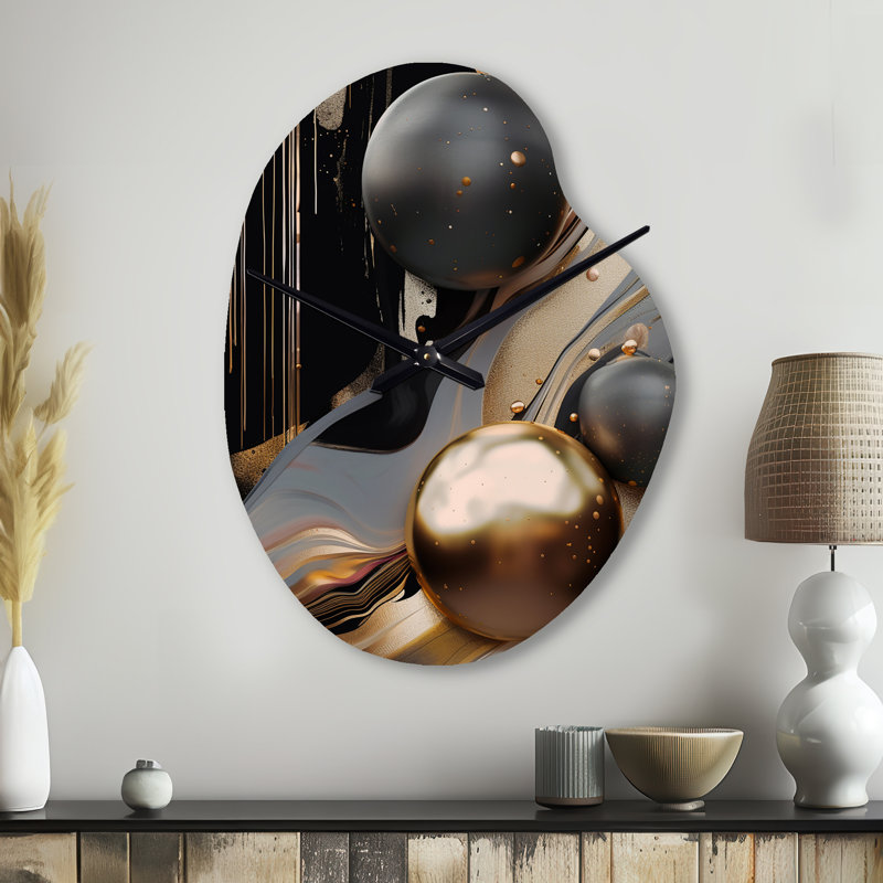 Horloge murale asymétrique en métal doré et noir Mirage I - horloge murale, Petit