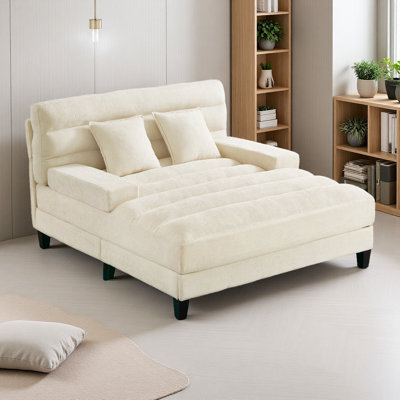 Modern Chaise Lounge Sofa 57.1" Sofa Bed Chenille Upholstered Lounge Sofa Chair With Adjustable Backrest And LED Light Strip For Living Room