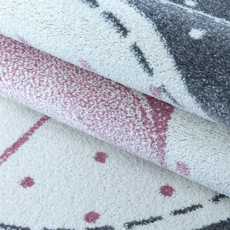 Peachey Flatweave Pink/Grey/White Rug, Rectangle 160 x 230cm