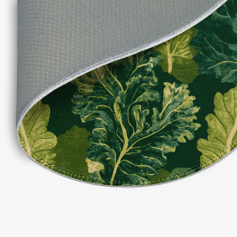 Botanical Green Indoor and Outdoor Area Rug, Round 5'