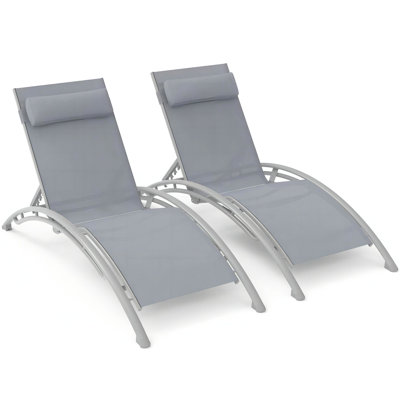 Gray Outdoor Chaise Lounge Chairs - Of 2 With Rust Aluminum Frame, Adjustable , And Quick-Drying Fabric For Lawn, Patio  Removable Pillow Chairs: Positions, Removable Pillow. Aluminum. Breathable .