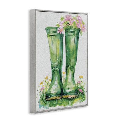 «Stupell Industries Spring Blooms Green Rainboots», art mural encadré par Daisy A.
