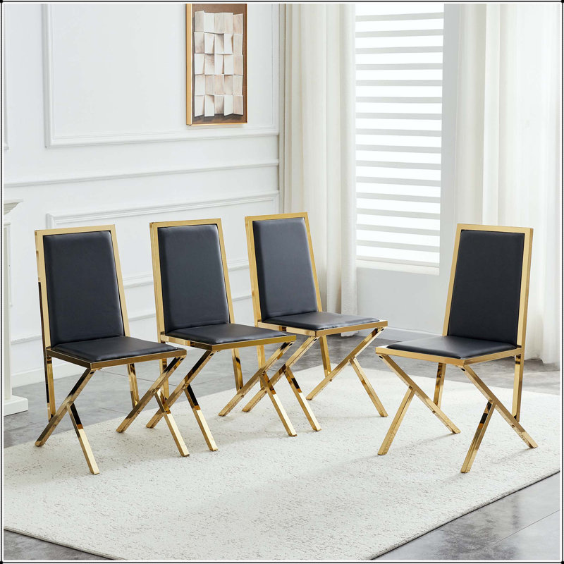 Chaise de salle à manger en métal doré à pieds en métal doré - ensemble de 4, Noir, 4, Noir
