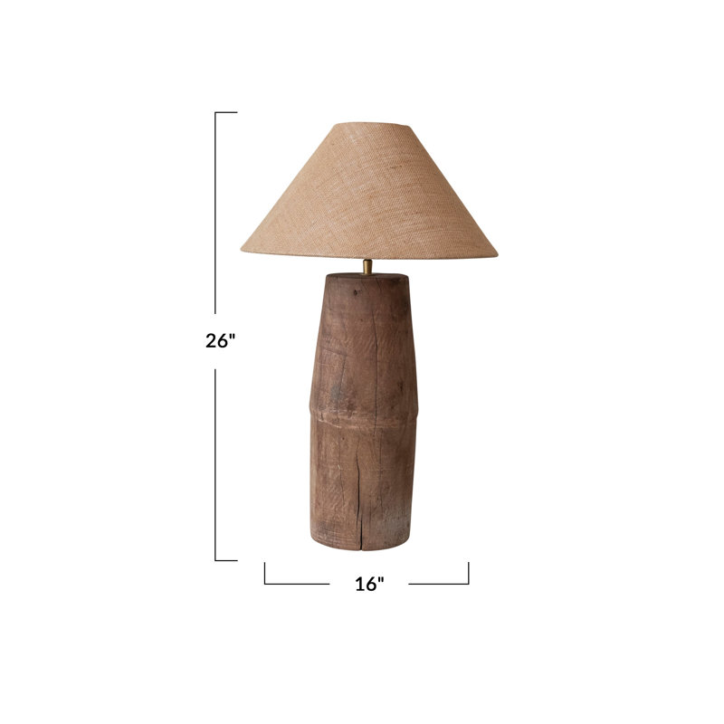 Natural Reclaimed Wood Table Lamp with Adjustable Jute Shade
