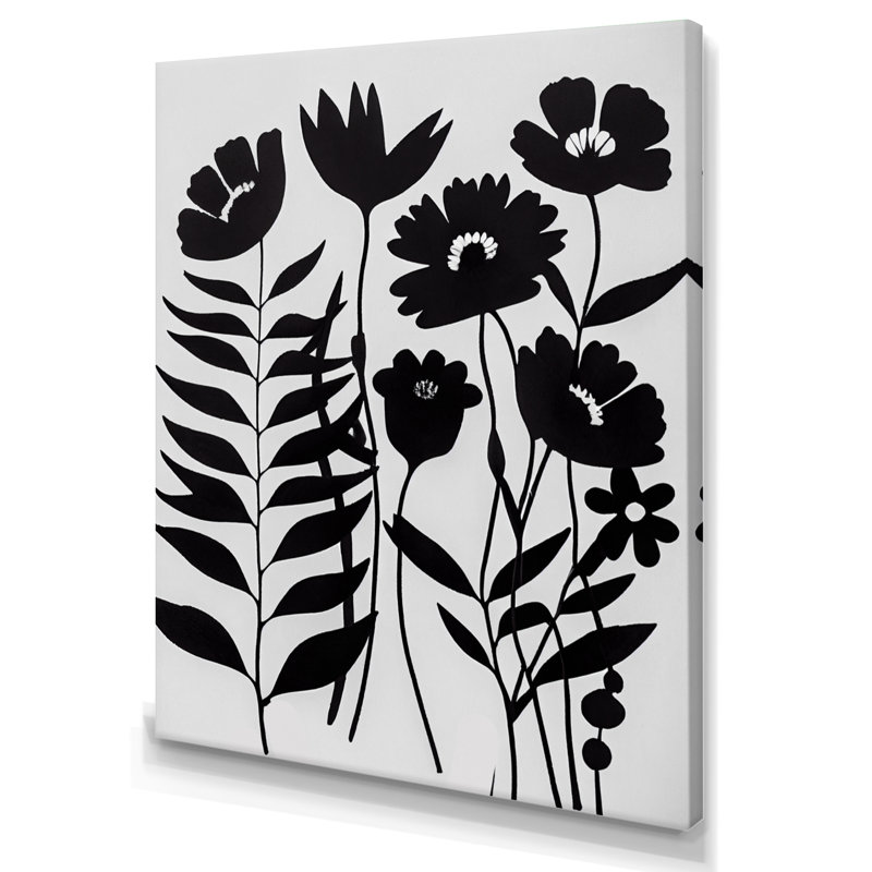 Fleurs noires et blanches II, L 12 po x H 20 po, Toile tendue