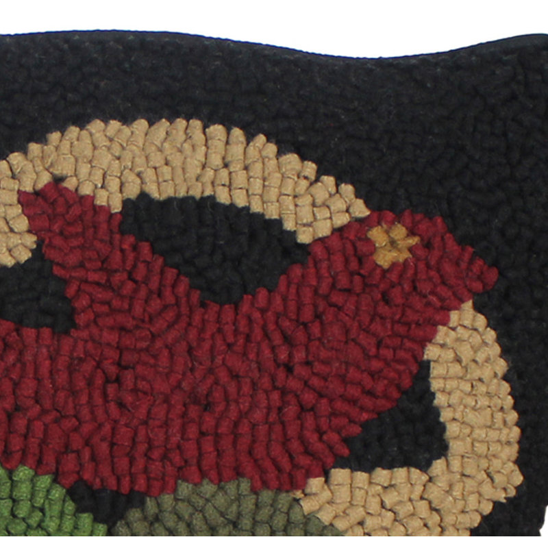 Black Wool Hooked Reversible Throw Pillow