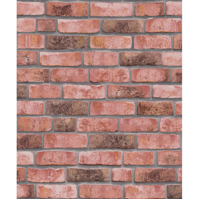 Bricks and More Collection Brick Weathered Effect Wallpaper Roll, Red