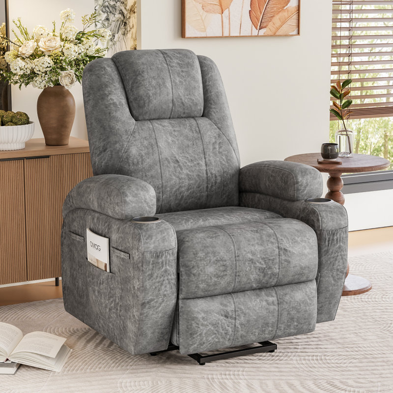 New Fabric Leathaire Electric Lift Recliner With Massage Function, Gray Faux Leather