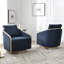 Ensemble de 2 chaises demi-tonneau pivotantes de 30 po en polyester avec base en bois-702729490