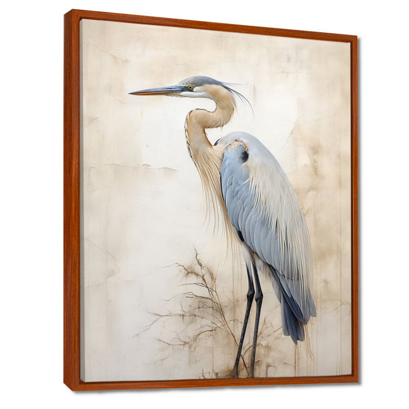 «Majestic Blue Heron Horizon II», art mural héron, H 32 po x l 24 po x P 1 po, Cadre flottant brun