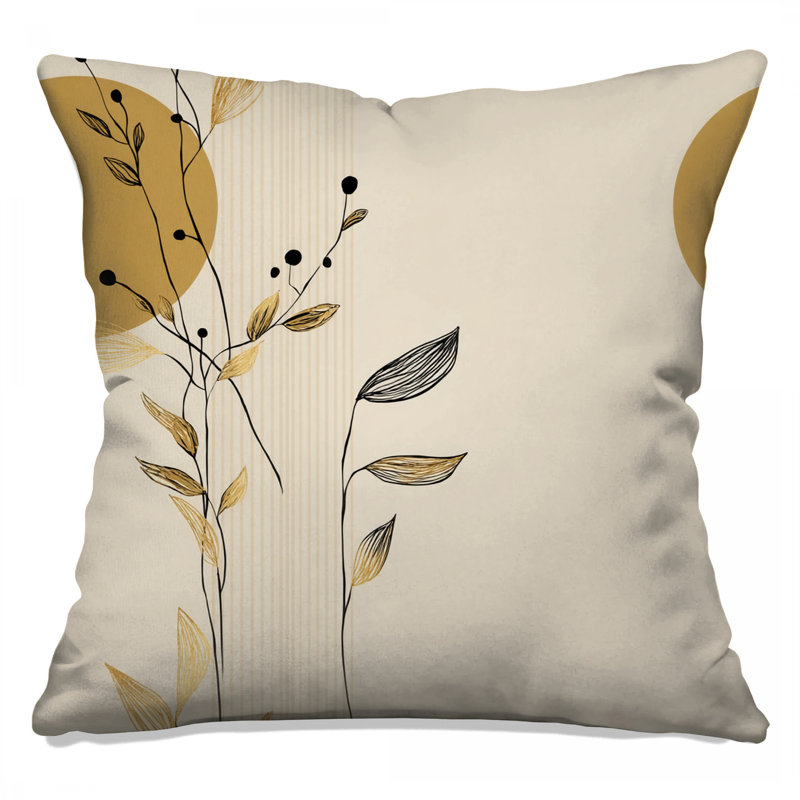 Coussin Botanical, Carré 16 po, Beige / abstrait