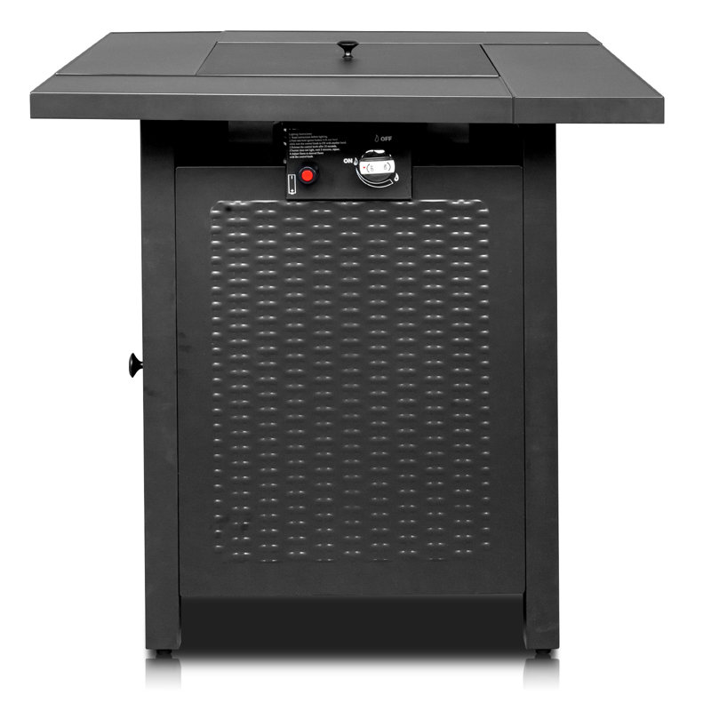 Table de foyer d'extérieur au propane en acier inoxydable avec couvercle H 26,8 po x l 28 po Tring