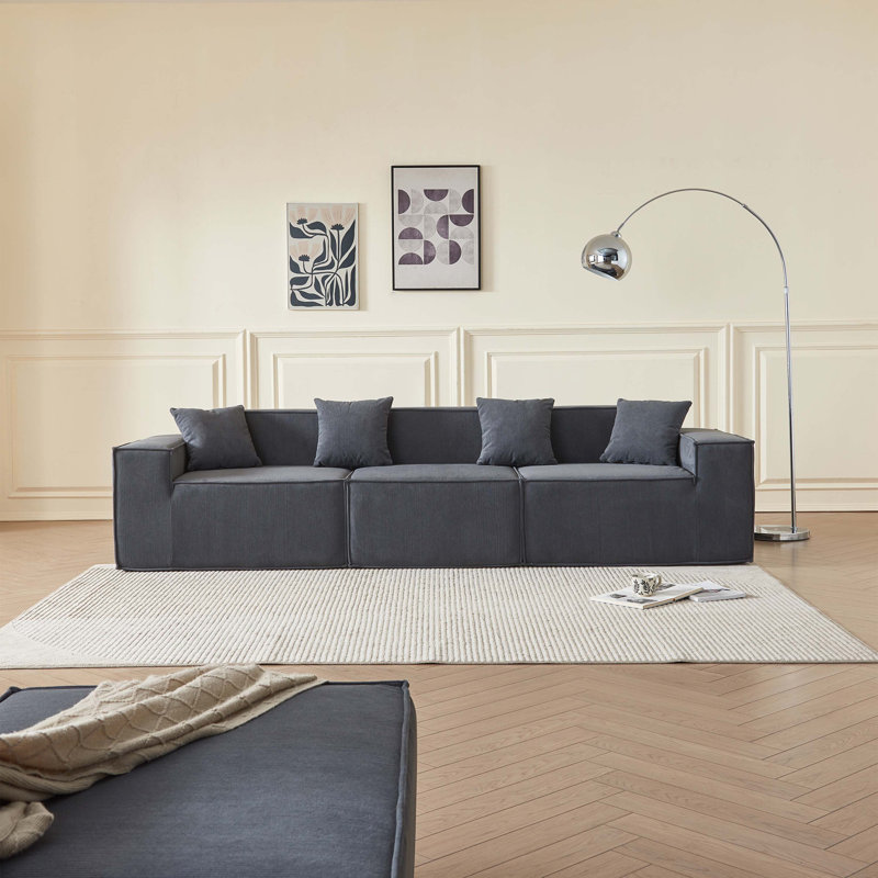 Boneless Modular L-Shaped Sectional Sofa with Reversible Chaise, Deep Seat Cushions, Gray